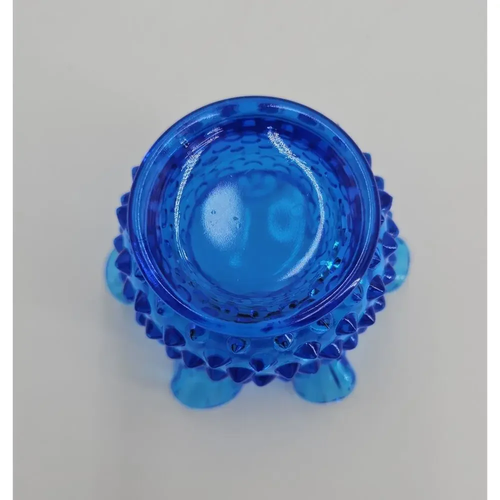 Vintage Fenton Colonial Blue Hobnail 3" Double Crimped Rim Glass Flower Vase - Picture 4 of 8